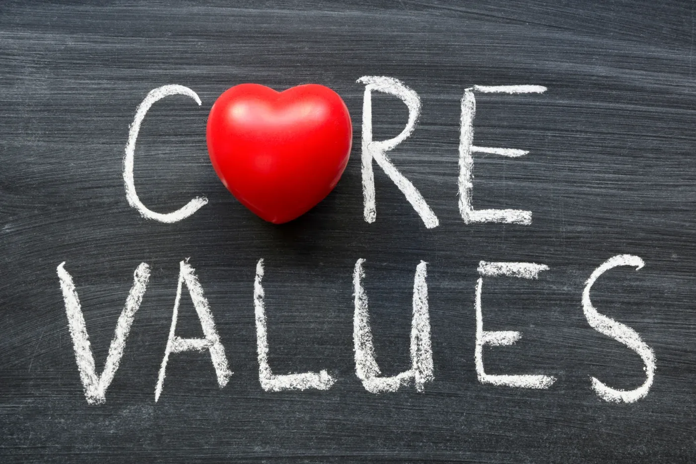 A chalkboard with the words “Core Values” in Arizona and Las Vegas Valley region | Southwest Blinds and Shutters