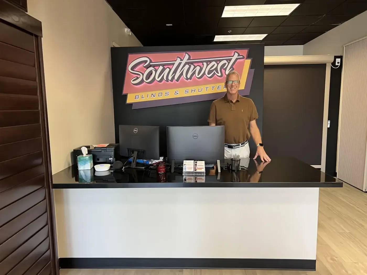 The Southwest Blinds and Shutters showroom front desk