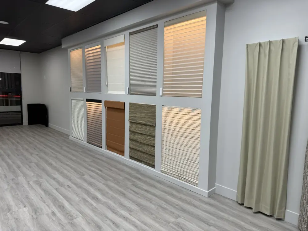 A wall of blinds, shades, and drapery at the Summerlin showroom