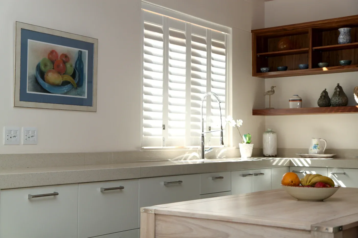 Faux Wood Shutter White 4 Panel Kitchen Window Over Sink Peoria Az
