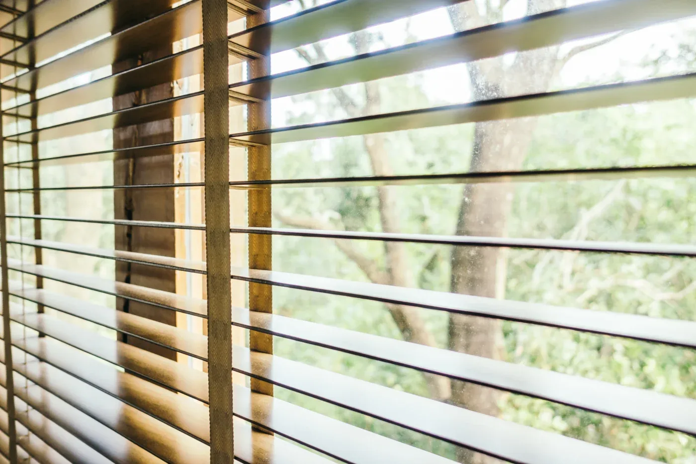 A close-up of wood blinds in Arizona
