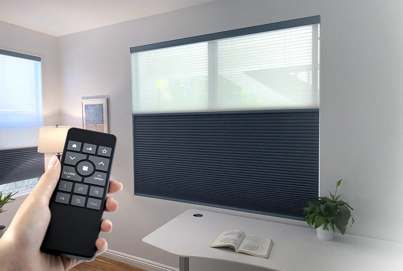 A modern lift system with cellular shades in Arizona