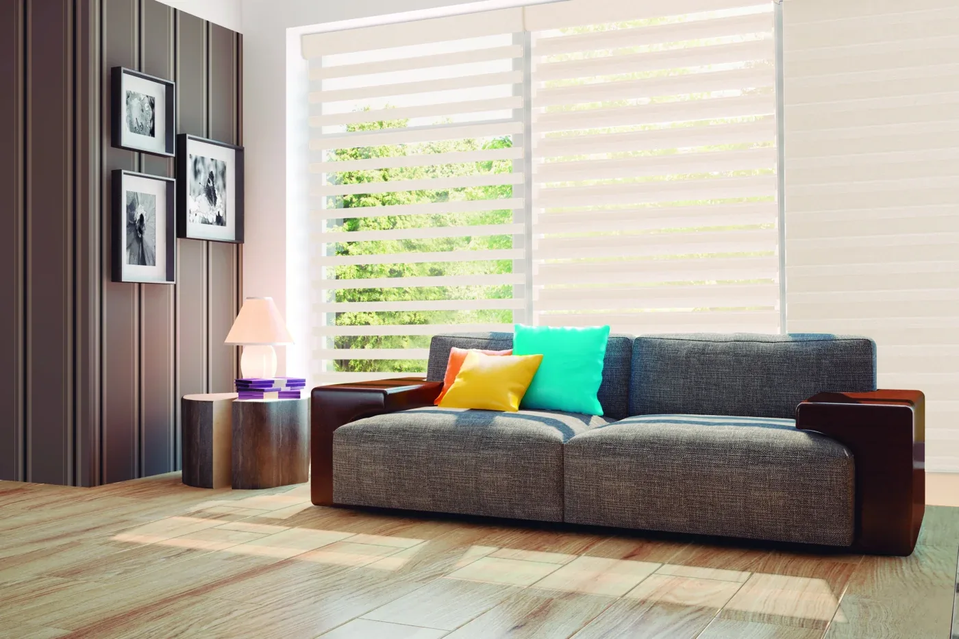 Norman Perfectsheer Shade White Large Windows Modern Living Room Motorized Scottsdale Az