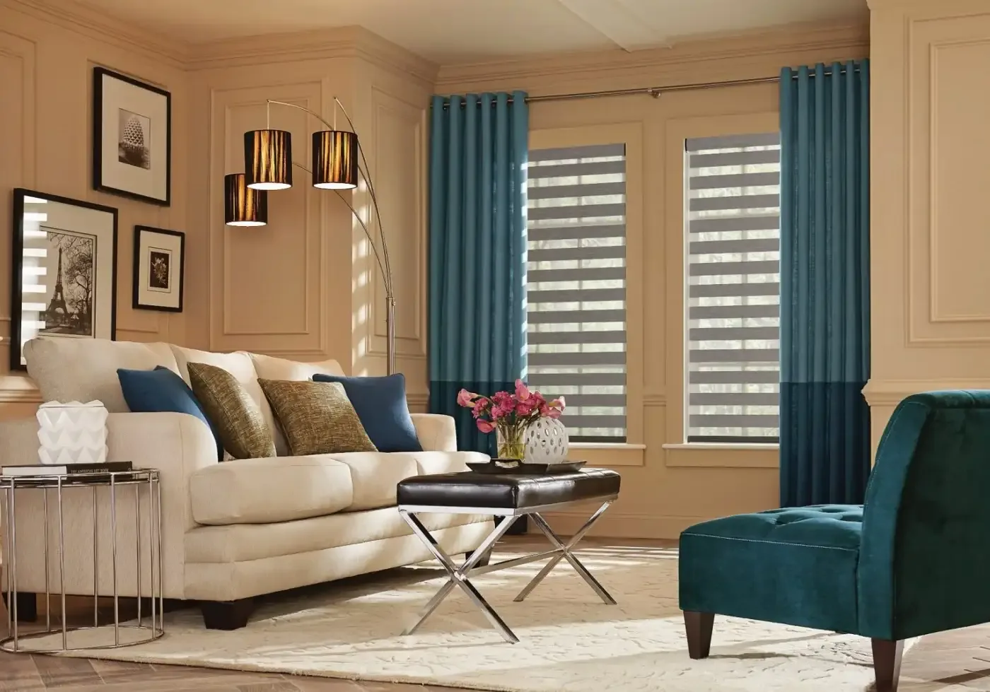 Custom pleated drapery heading shown next to a store-bought panel