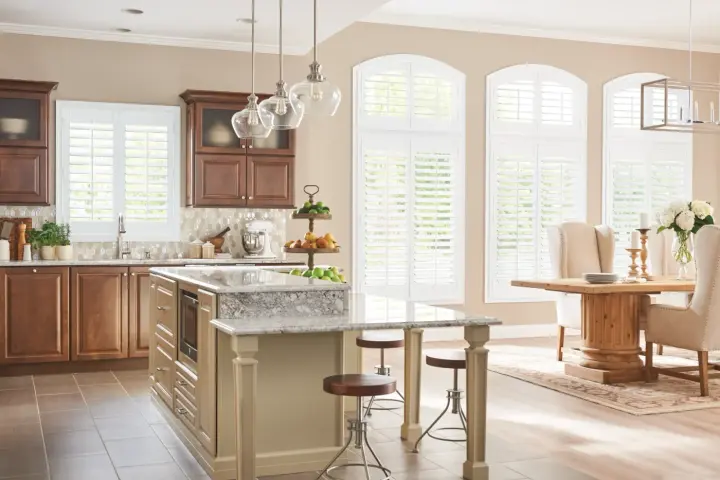 Arched Faux Wood Shutters Kitchen in Peoria, AZ by Southwest Blinds and shutters