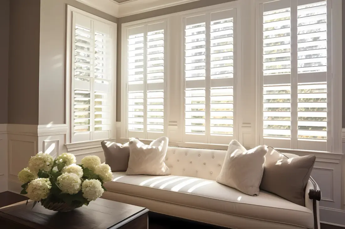Plantation Shutters Usa Sturdy Shutters With Adjustable Louvers (generative Ai)