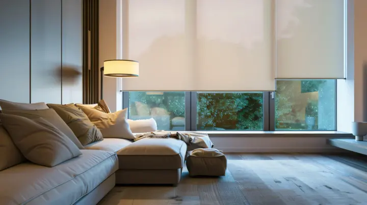 Motorized shades in a living room