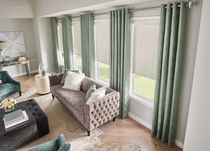 Sheer black and white drapery over a window