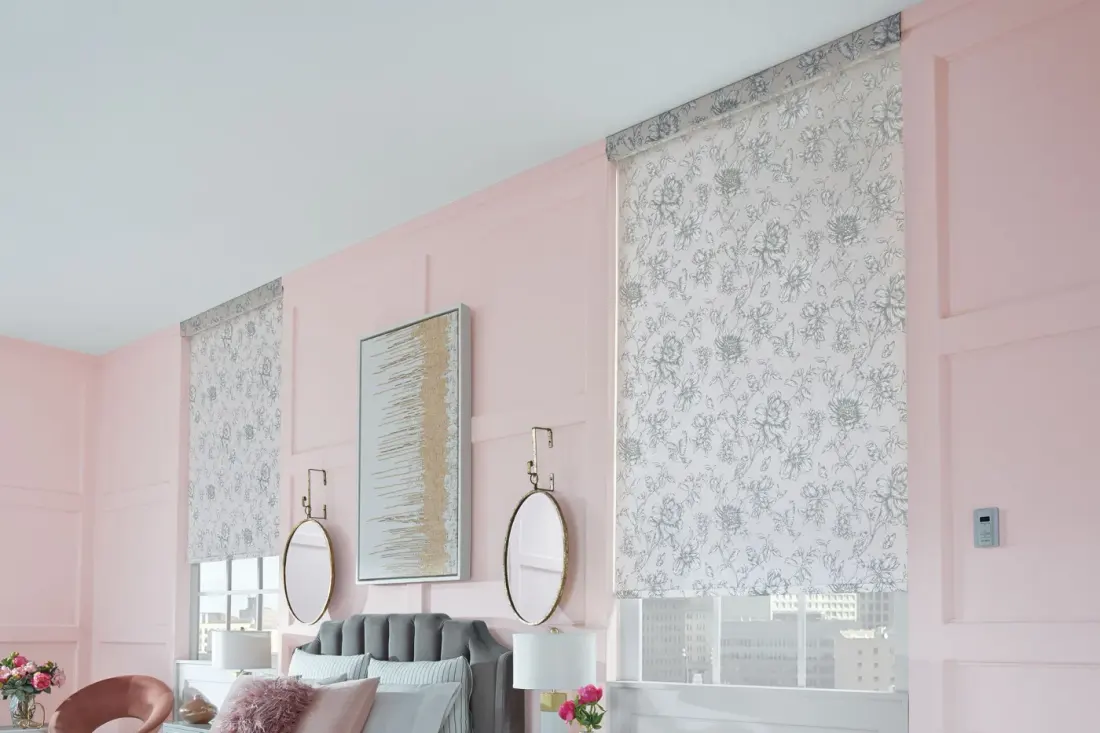 Designer roller shades near me Automatic Pink Bedroom in Spring Valley, NV | Southwest Blinds