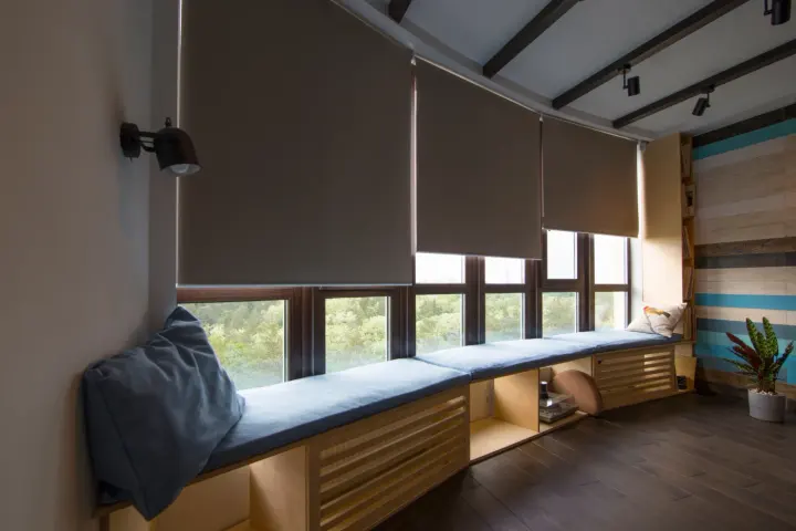 Room in Las Vegas home with gray motorized shades | Southwest Blinds and Shutters