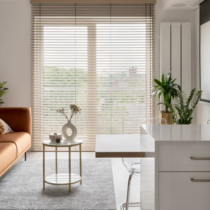 Elegant wooden blinds in a living room