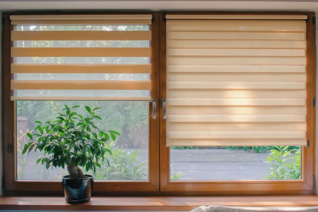 Window Roller, Duo System Day And Night. Cozy Home Interior.