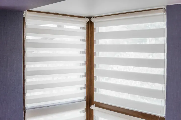 Closeup of white zebra shades on windows in a Henderson, NV home.