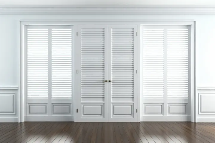 White shutters on windows and doors