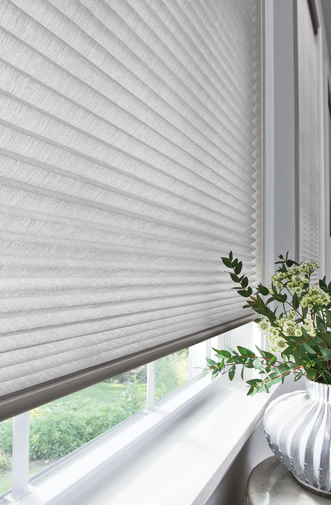 Close-up of motorized shades.