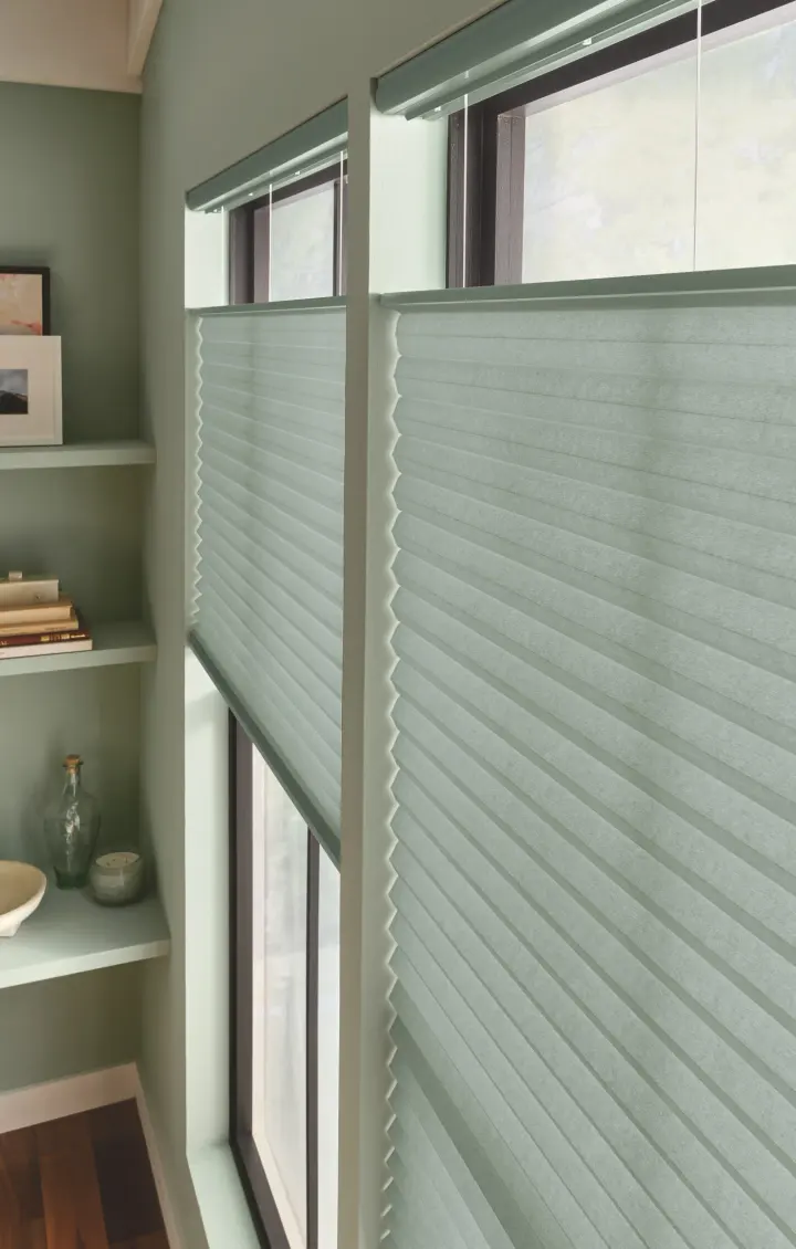Close-up of green window shades in a Cave Creek, Arizona home.