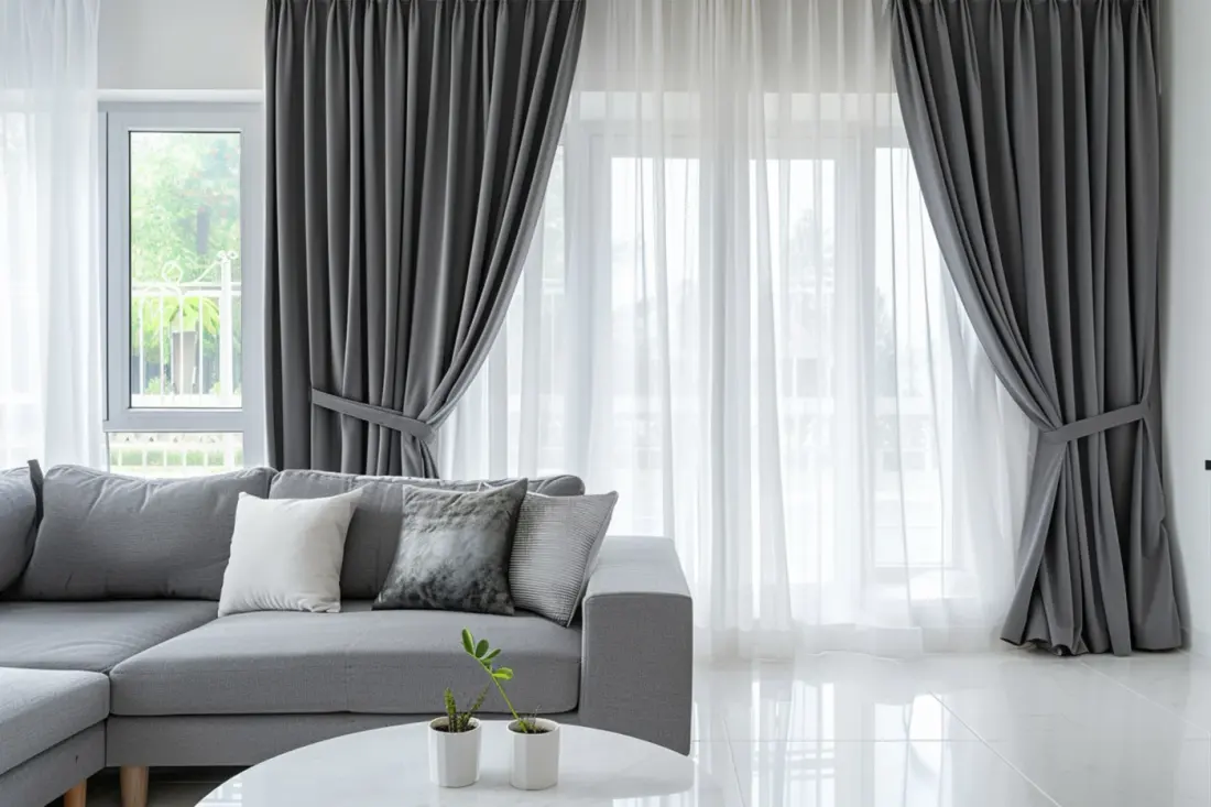 Gray DraperyWhite Wall Modern Style