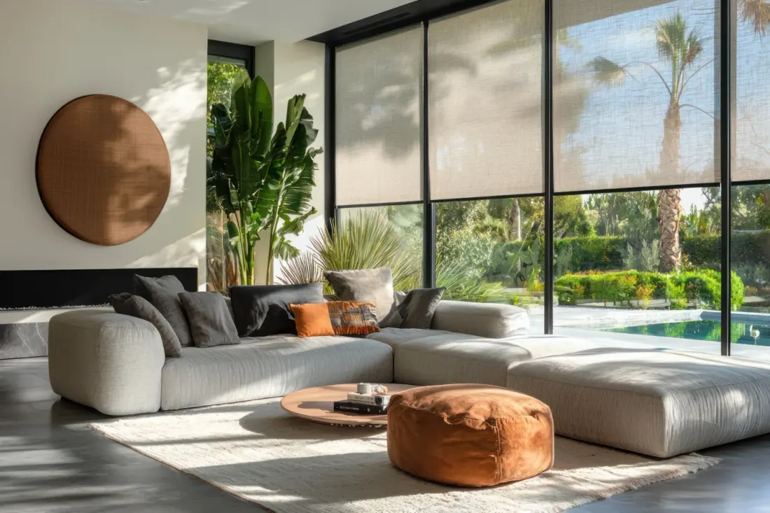 Motorized Roller Shades In A Modern Living Room, Featuring Automated Controls And Summer Ready Decor