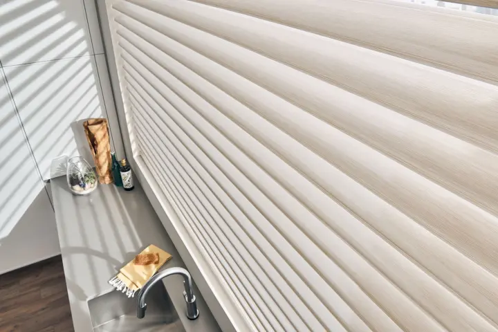 Close-up of custom sheer shades.
