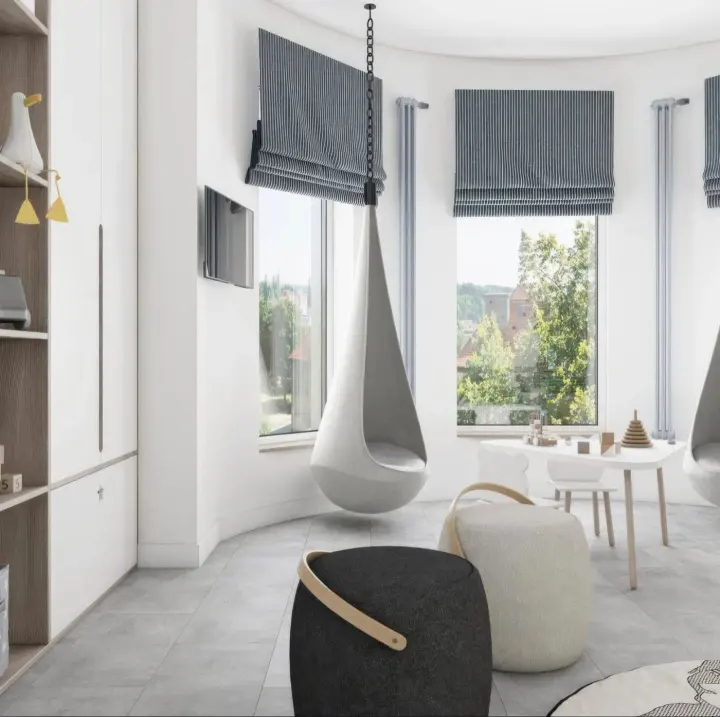 Sleek window shades protect against the harsh sunlight