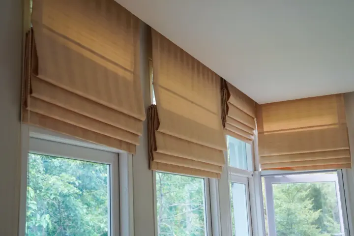 Brown Roman shades over home windows