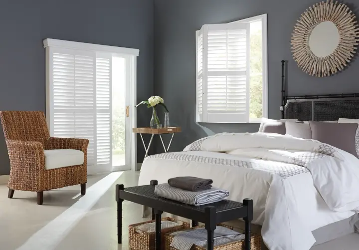 White Composite Shutters on sliding door in Surprise, AZ by Southwest Blinds