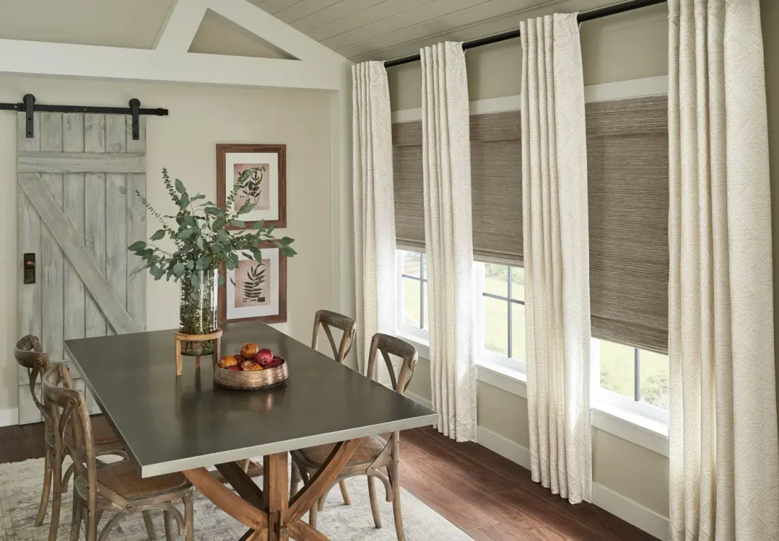 Woven Wood Shades Cream Drapery Living Room in Avondale, AZ | Southwest Blinds