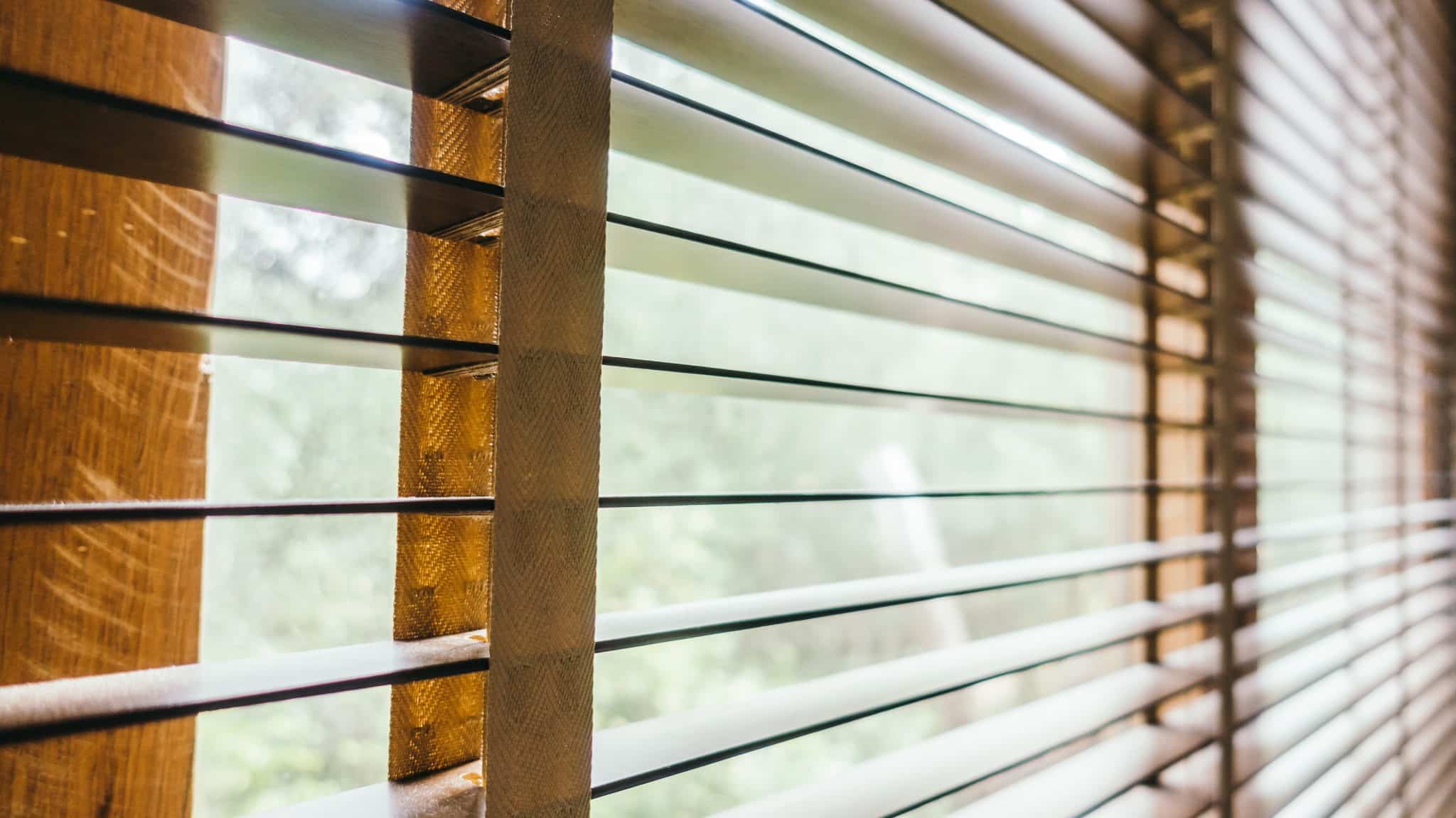 Closeup Of Open Wood Blinds
