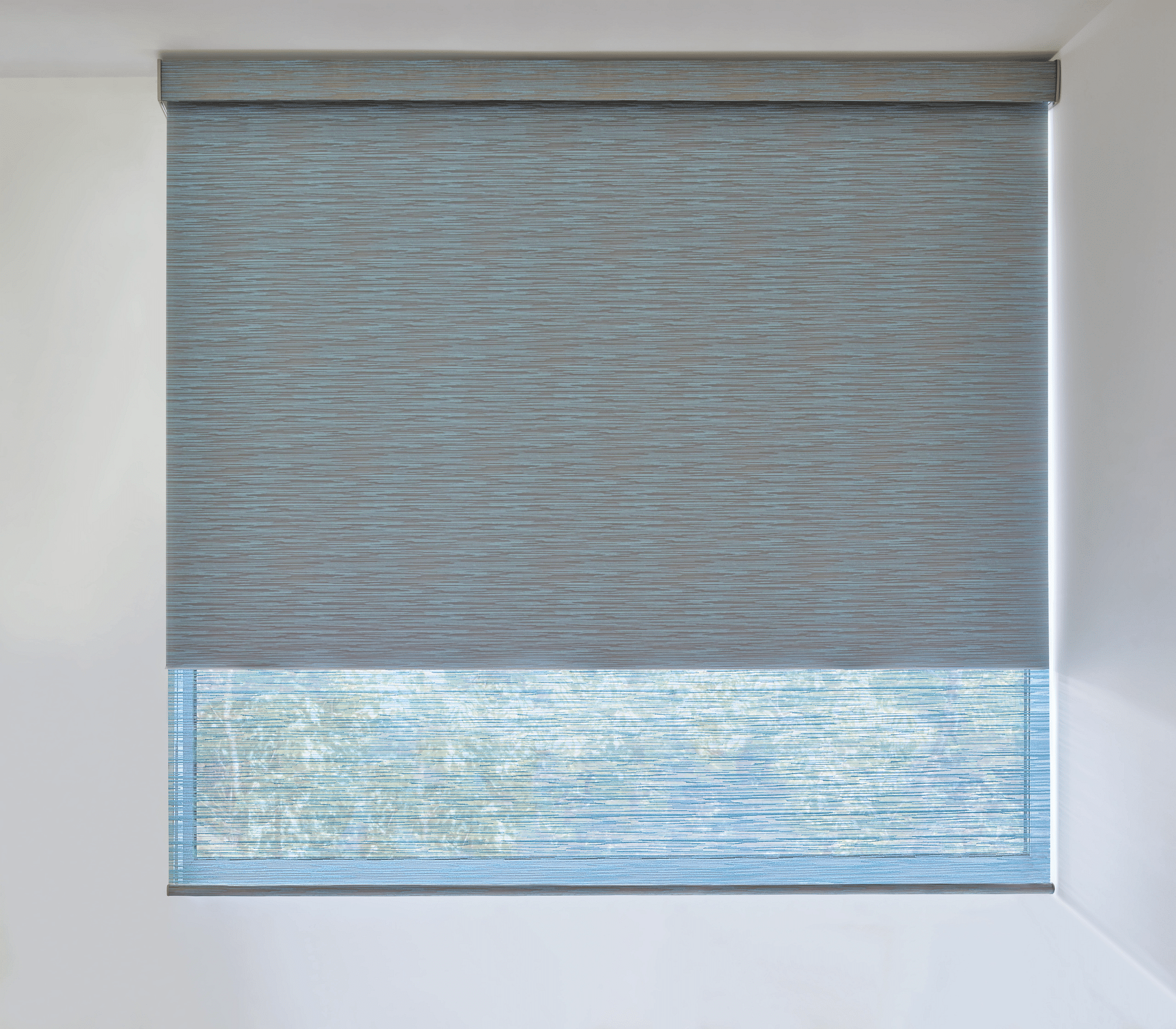 A Roller Shade Is Fully Closed In A Cozy Bedroom, Blocking Out The Morning Sun.