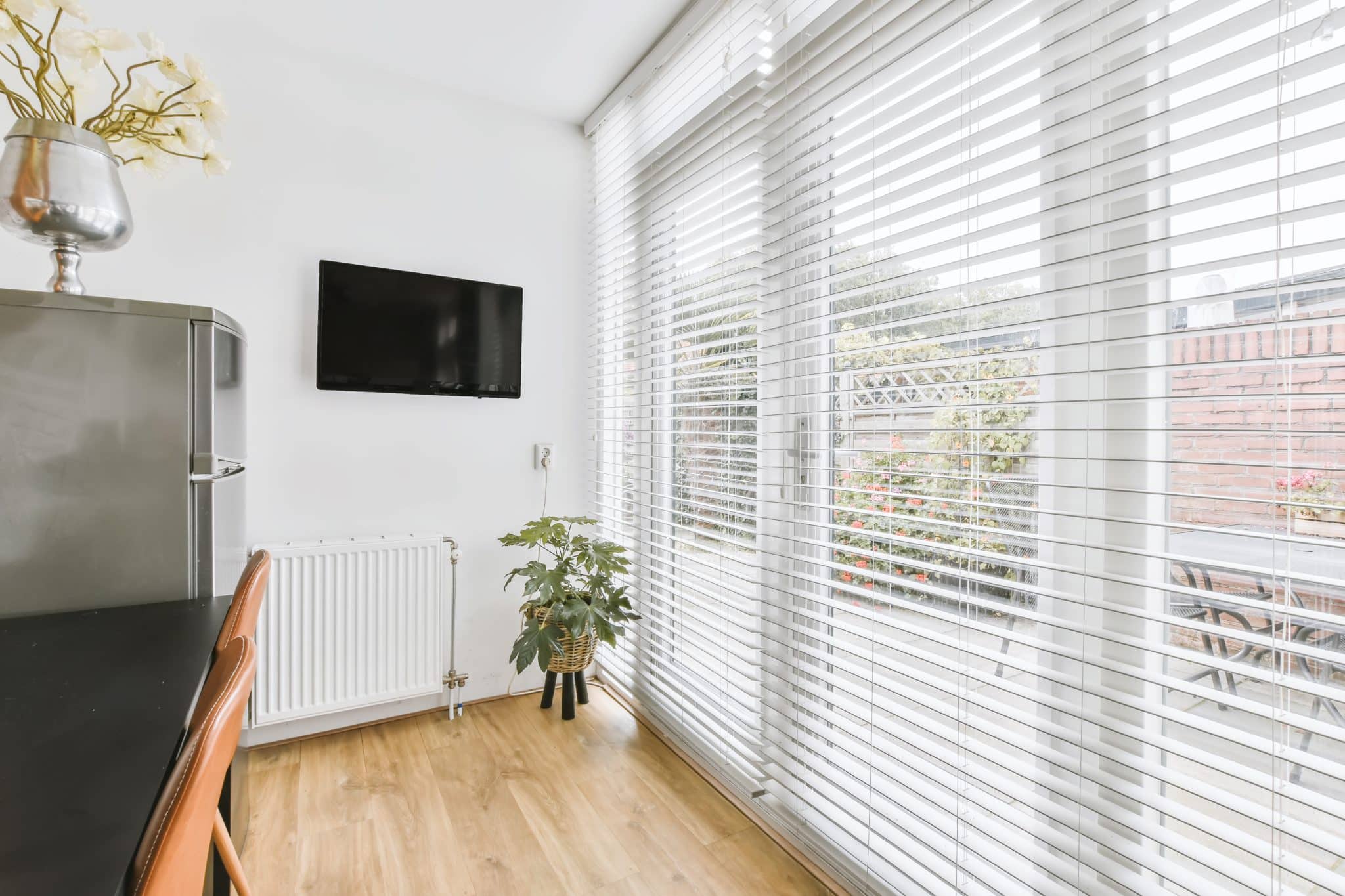 White Blinds Over Sliding Glass Doors In Arizona Home